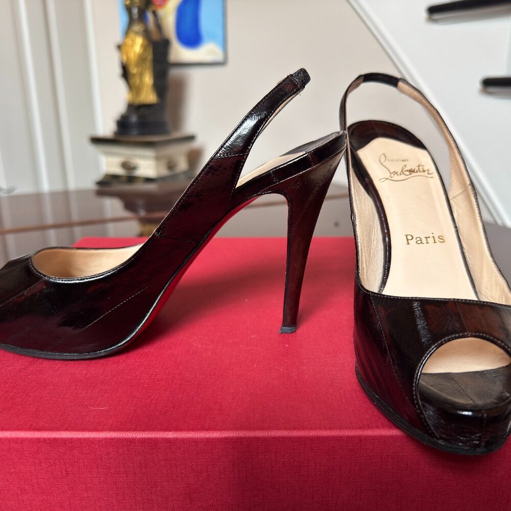 Christian Louboutin Prive Eel Leather Slingback Heels Shoes 38.5